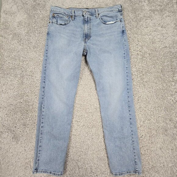 Levis 502 Jeans Men 36x32 (Fits 34x30) Blue Light Wash Tapered‎ Mid Rise Denim - Picture 1 of 13